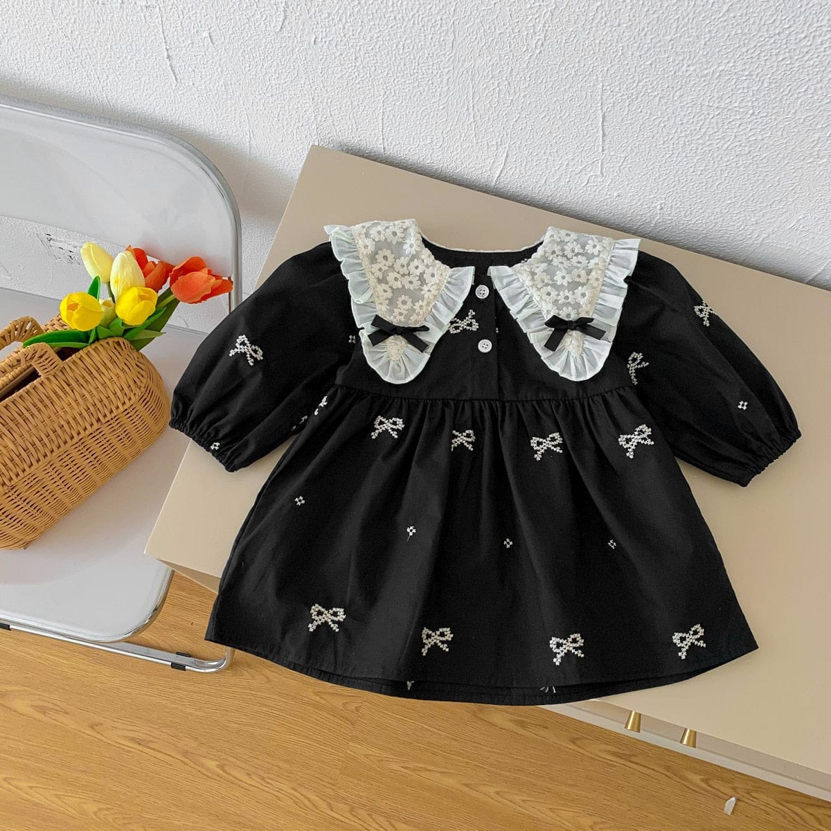 長袖ロンパース ベビー フラワー レース リボン 長袖 ロンパース ワンピース 足つきレギンスパンツ タイツ【mh0001042】