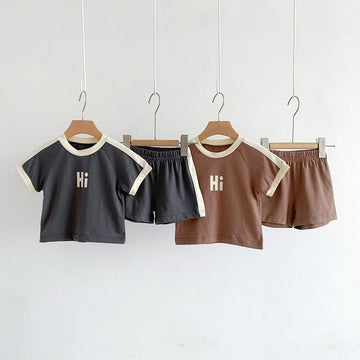 半袖セットアップ ベビー セットアップ レターロゴ 半袖 Tシャツ サイドライン パンツ【mh0001250】
