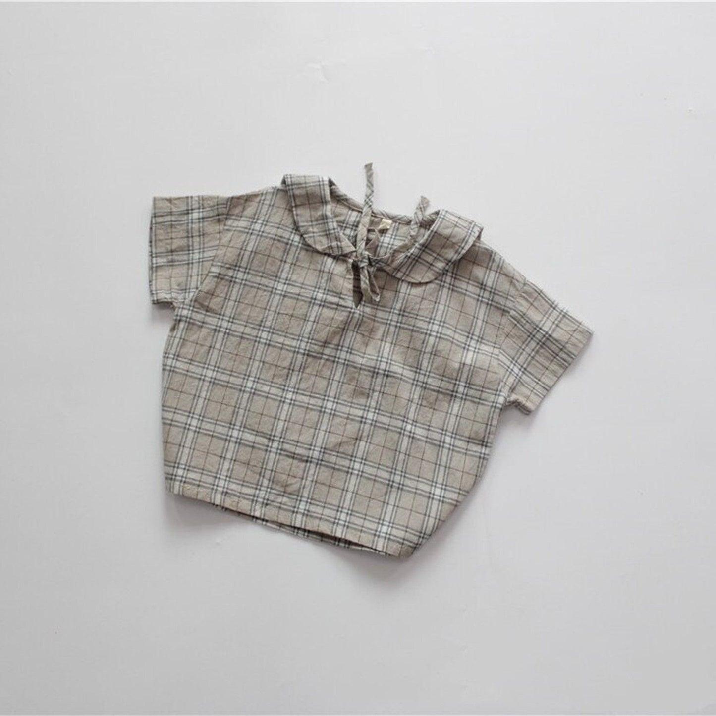 半袖シャツ・ブラウス Beige / 80cm キッズトップス セーラーカラー チェック リボン 半袖ブラウス【mh0000442】
