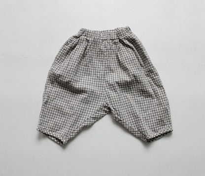 ロングパンツ・スウェットパンツ Dark Gray / 24M 80cm キッズ コットンリネン チェック ルーズ パンツ【mh0001001】