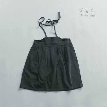 ノースリーブワンピース Dark Green / 12M 80cm キッズ コットンリネン キャミソール サスペンダー ドレス ワンピース【mh0001300】