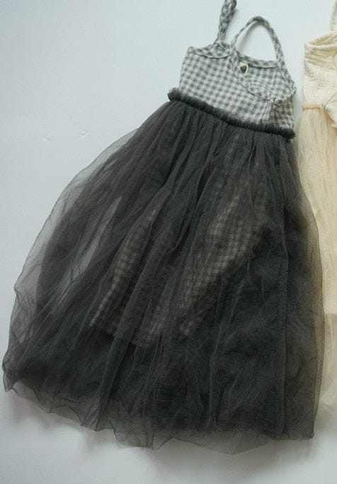 ノースリーブワンピース Gray / 12M/80cm キッズ チュチュスカート ドッキング チェック 無地 キャミソール ワンピース【mh0000871】