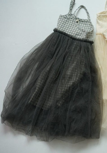 ノースリーブワンピース Gray / 12M/80cm キッズ チュチュスカート ドッキング チェック 無地 キャミソール ワンピース【mh0000871】
