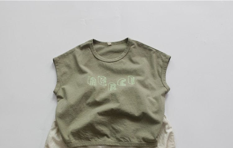 タンクトップ・キャミソール・ノースリーブトップス Green / 12M/80cm キッズ レターロゴ ノースリーブ Tシャツ【mh0001957】