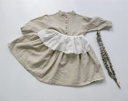 長袖ワンピース キッズ コットン リネン 長袖ワンピース【mh0000012】