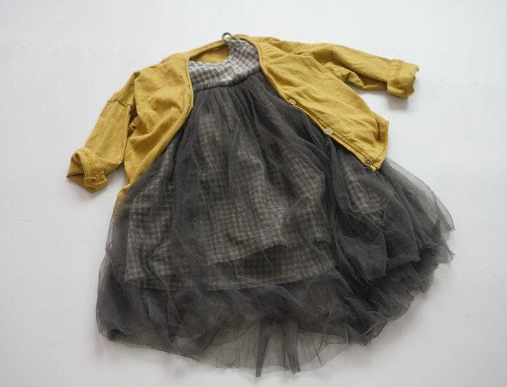 ノースリーブワンピース キッズ チュチュスカート ドッキング チェック 無地 キャミソール ワンピース【mh0000871】