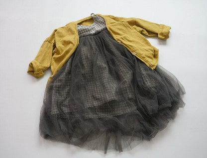 ノースリーブワンピース キッズ チュチュスカート ドッキング チェック 無地 キャミソール ワンピース【mh0000871】