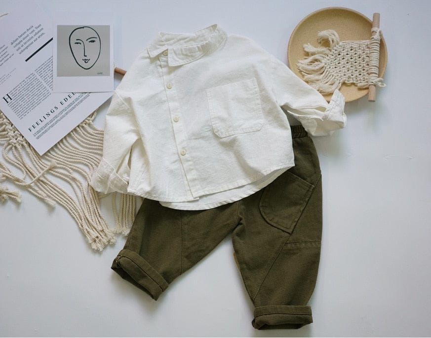 長袖シャツ・ブラウス キッズ コットンリネン アシメボタン 長袖 シャツ ブラウス デザインシャツ【mh0000999】