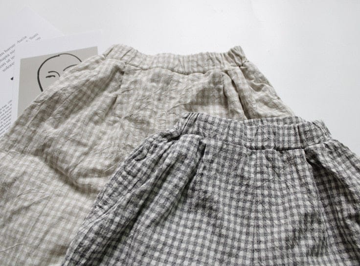 ロングパンツ・スウェットパンツ キッズ コットンリネン チェック ルーズ パンツ【mh0001001】