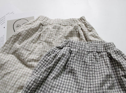 ロングパンツ・スウェットパンツ キッズ コットンリネン チェック ルーズ パンツ【mh0001001】