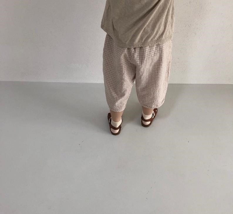 ロングパンツ・スウェットパンツ キッズ コットンリネン チェック ルーズ パンツ【mh0001001】