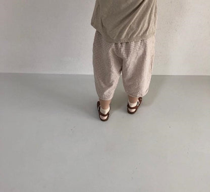 ロングパンツ・スウェットパンツ キッズ コットンリネン チェック ルーズ パンツ【mh0001001】