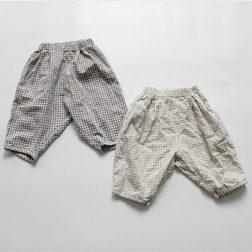ロングパンツ・スウェットパンツ キッズ コットンリネン チェック ルーズ パンツ【mh0001001】