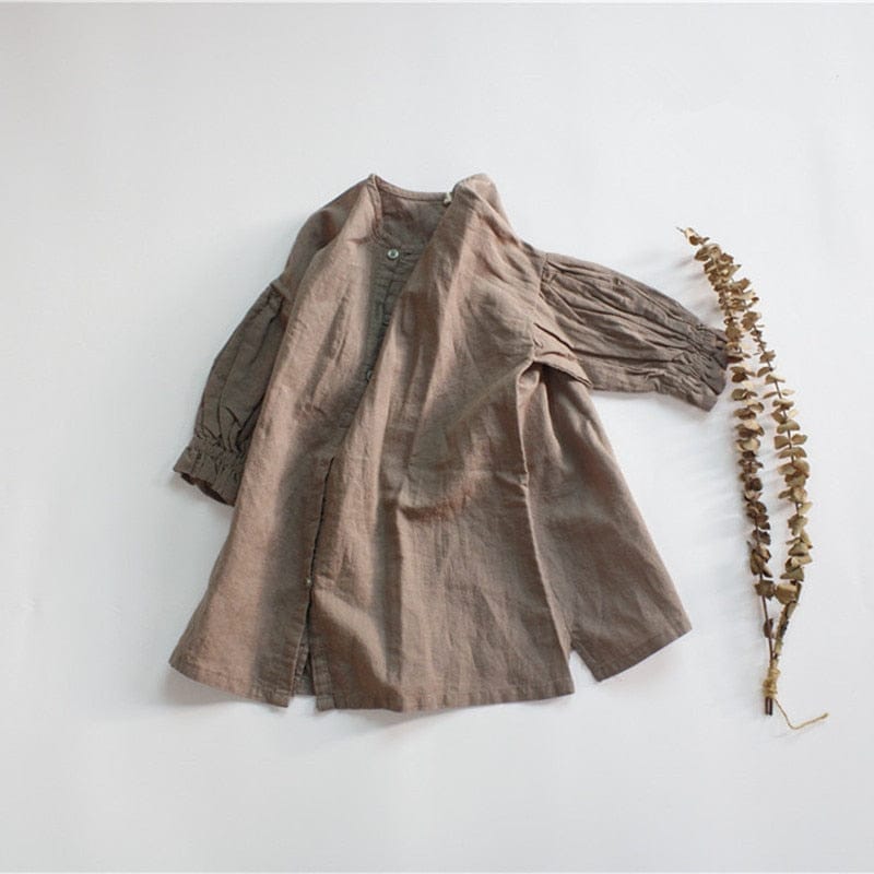 長袖ワンピース キッズ 無地 ルーズ ロング 長袖 シャツ ワンピース【mh0001299】