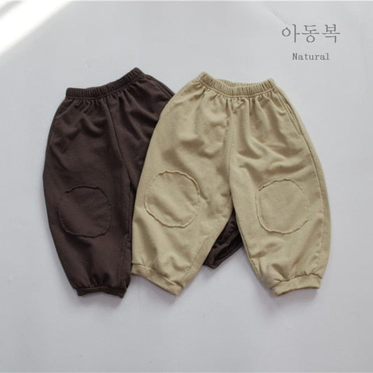 ロングパンツ・スウェットパンツ キッズ 無地 膝パッチ ルーズ ランタン パンツ ズボン【mh0001306】