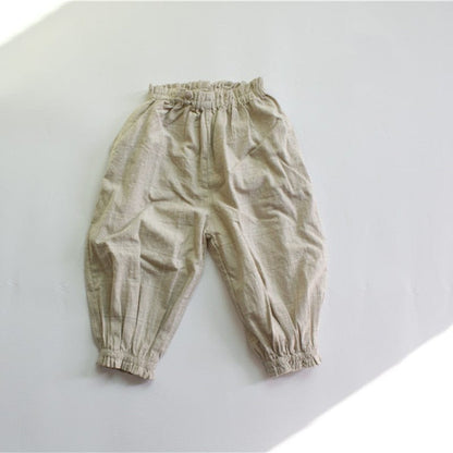 ロングパンツ・スウェットパンツ キッズ チェック コットンリネン シンプル ランタン ルーズ パンツ【mh0001421】