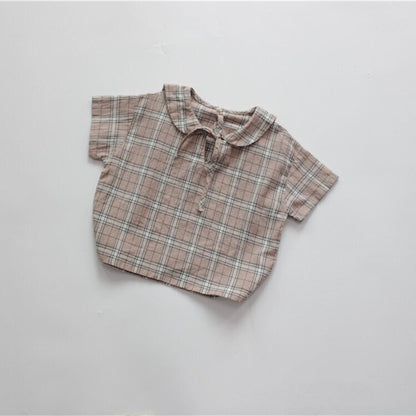 半袖シャツ・ブラウス Pink / 80cm キッズトップス セーラーカラー チェック リボン 半袖ブラウス【mh0000442】