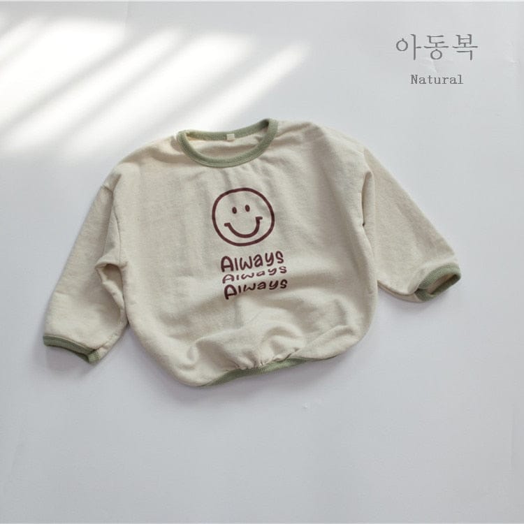 長袖Tシャツ Beige / 12M 80cm キッズ スマイル レターロゴ 長袖 ルーズ Tシャツ トップス【mh0001303】