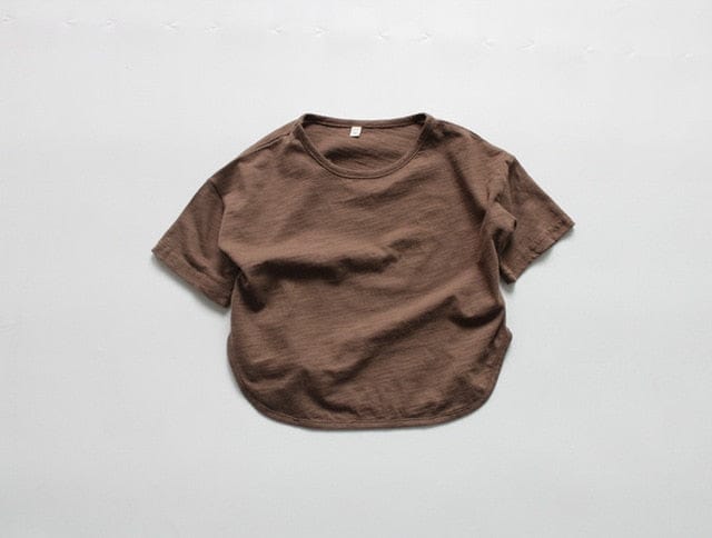 半袖Tシャツ Brown / 80cm キッズ ルースコットン Tシャツ ピュアカラー 半袖 トップス【mh0000016】