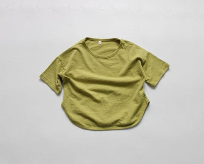 半袖Tシャツ Green / 80cm キッズ ルースコットン Tシャツ ピュアカラー 半袖 トップス【mh0000016】