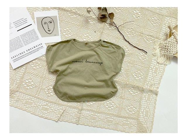 半袖Tシャツ Light Green / 3T 90cm キッズ レタープリント バットスリーブ Tシャツ【mh0000020】