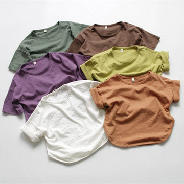 半袖Tシャツ キッズ ルースコットン Tシャツ ピュアカラー 半袖 トップス【mh0000016】