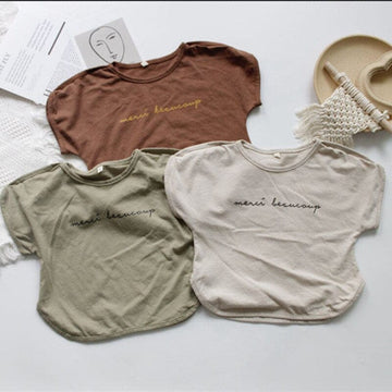 半袖Tシャツ キッズ レタープリント バットスリーブ Tシャツ【mh0000020】
