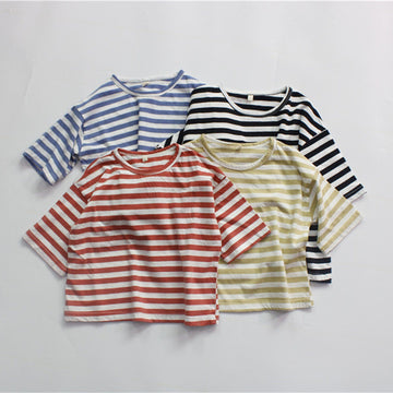 半袖Tシャツ キッズ ボーダー 半袖 ルーズ Tシャツ トップス【mh0000724】
