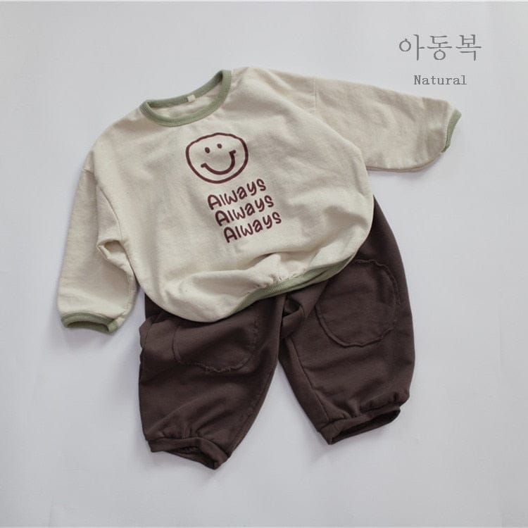 長袖Tシャツ キッズ スマイル レターロゴ 長袖 ルーズ Tシャツ トップス【mh0001303】