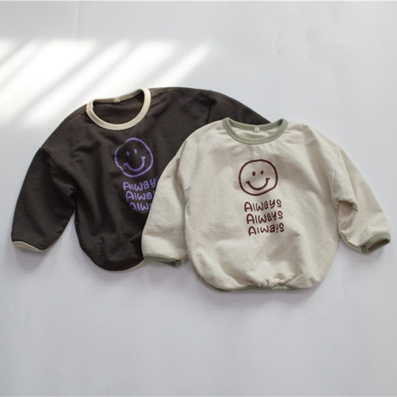 長袖Tシャツ キッズ スマイル レターロゴ 長袖 ルーズ Tシャツ トップス【mh0001303】