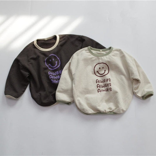 長袖Tシャツ キッズ スマイル レターロゴ 長袖 ルーズ Tシャツ トップス【mh0001303】