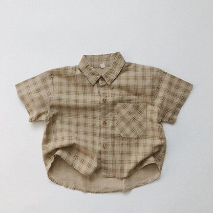半袖シャツ・ブラウス Khaki Shirts / 12M/80cm キッズ チェック 半袖 シャツ ルーズ パンツ【mh0001113】