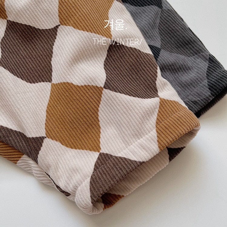 ロングパンツ・スウェットパンツ キッズ チェックコーデュロイ 裏フリース パンツ 暖パン【mh0001071】