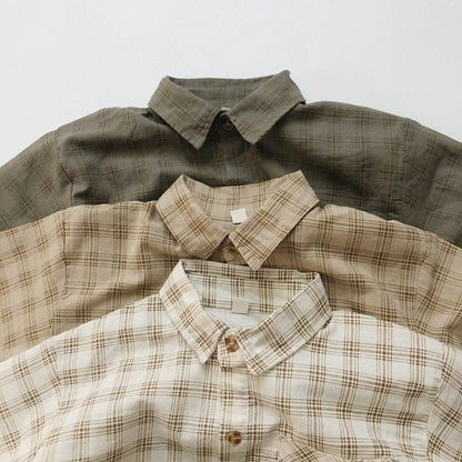 半袖シャツ・ブラウス キッズ チェック 半袖 シャツ ルーズ パンツ【mh0001113】