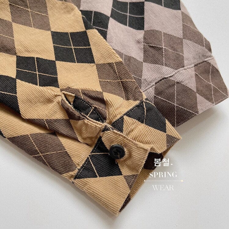 ロングパンツ・スウェットパンツ キッズ アーガイル チェック 長袖 シャツ ブラウス ルーズ パンツ【mh0001244】