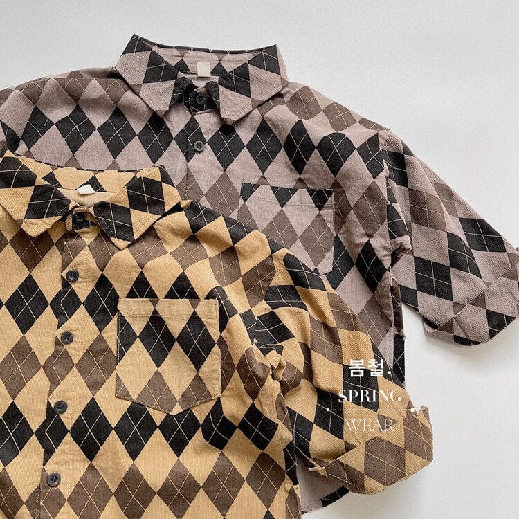 ロングパンツ・スウェットパンツ キッズ アーガイル チェック 長袖 シャツ ブラウス ルーズ パンツ【mh0001244】