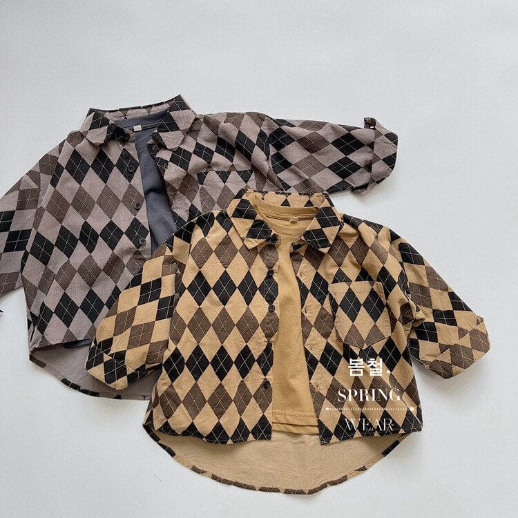 ロングパンツ・スウェットパンツ キッズ アーガイル チェック 長袖 シャツ ブラウス ルーズ パンツ【mh0001244】