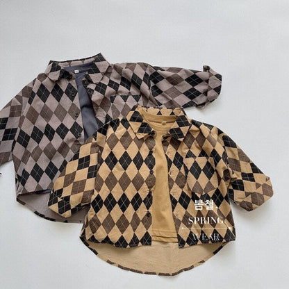 ロングパンツ・スウェットパンツ キッズ アーガイル チェック 長袖 シャツ ブラウス ルーズ パンツ【mh0001244】