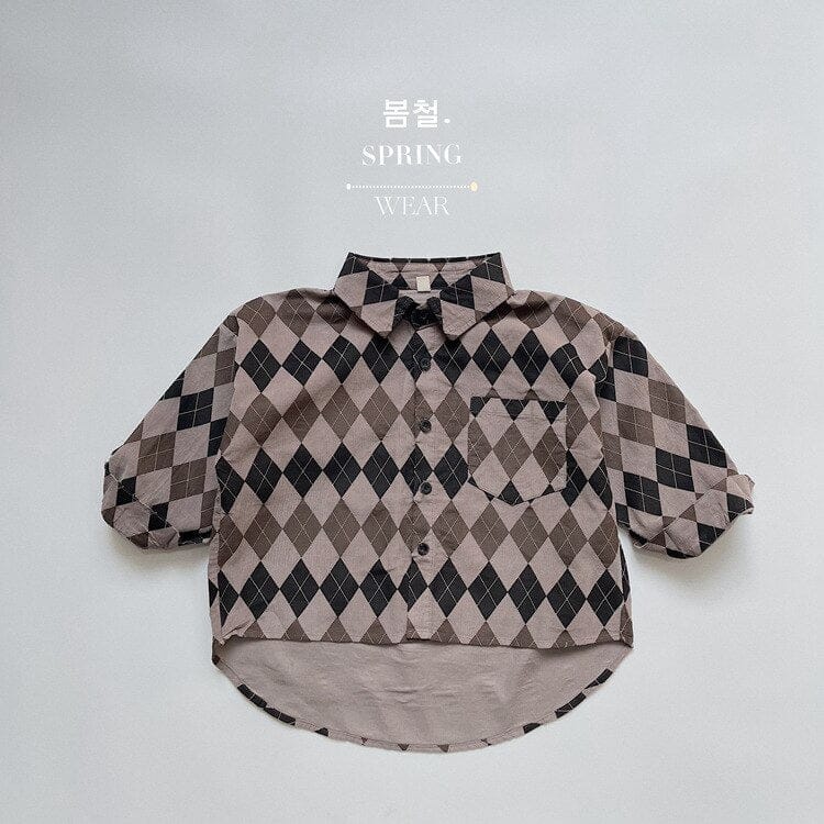 ロングパンツ・スウェットパンツ Shirt A / 12M 80cm キッズ アーガイル チェック 長袖 シャツ ブラウス ルーズ パンツ【mh0001244】