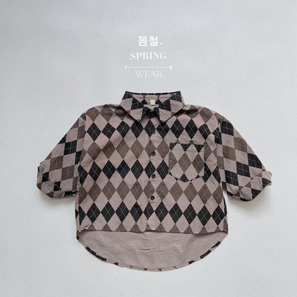 ロングパンツ・スウェットパンツ Shirt A / 12M 80cm キッズ アーガイル チェック 長袖 シャツ ブラウス ルーズ パンツ【mh0001244】