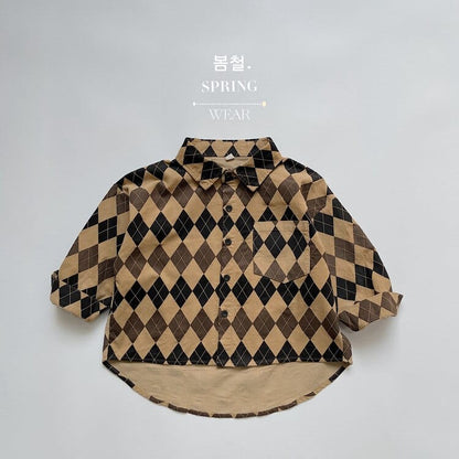 ロングパンツ・スウェットパンツ Shirt B / 12M 80cm キッズ アーガイル チェック 長袖 シャツ ブラウス ルーズ パンツ【mh0001244】