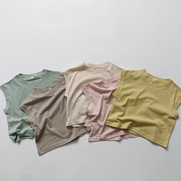 タンクトップ・キャミソール・ノースリーブトップス キッズ くすみカラー ノースリーブ Tシャツ タンクトップ 5カラー ユニセックス【mh0002091】