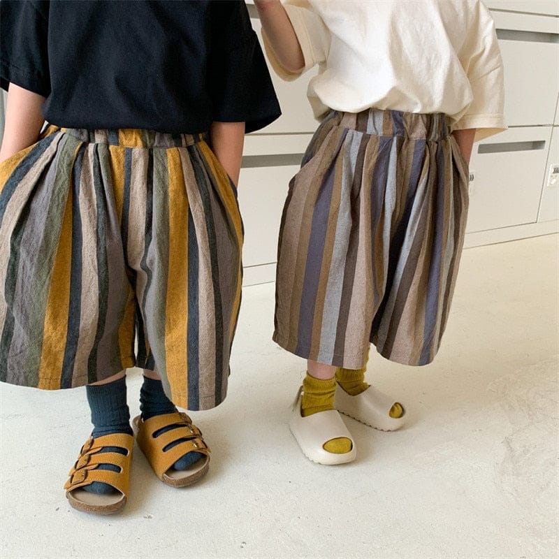 ロングパンツ・スウェットパンツ キッズ ストライプ ルーズ ワイド 半端丈 ガウチョ クロップドパンツ【mh0001691】