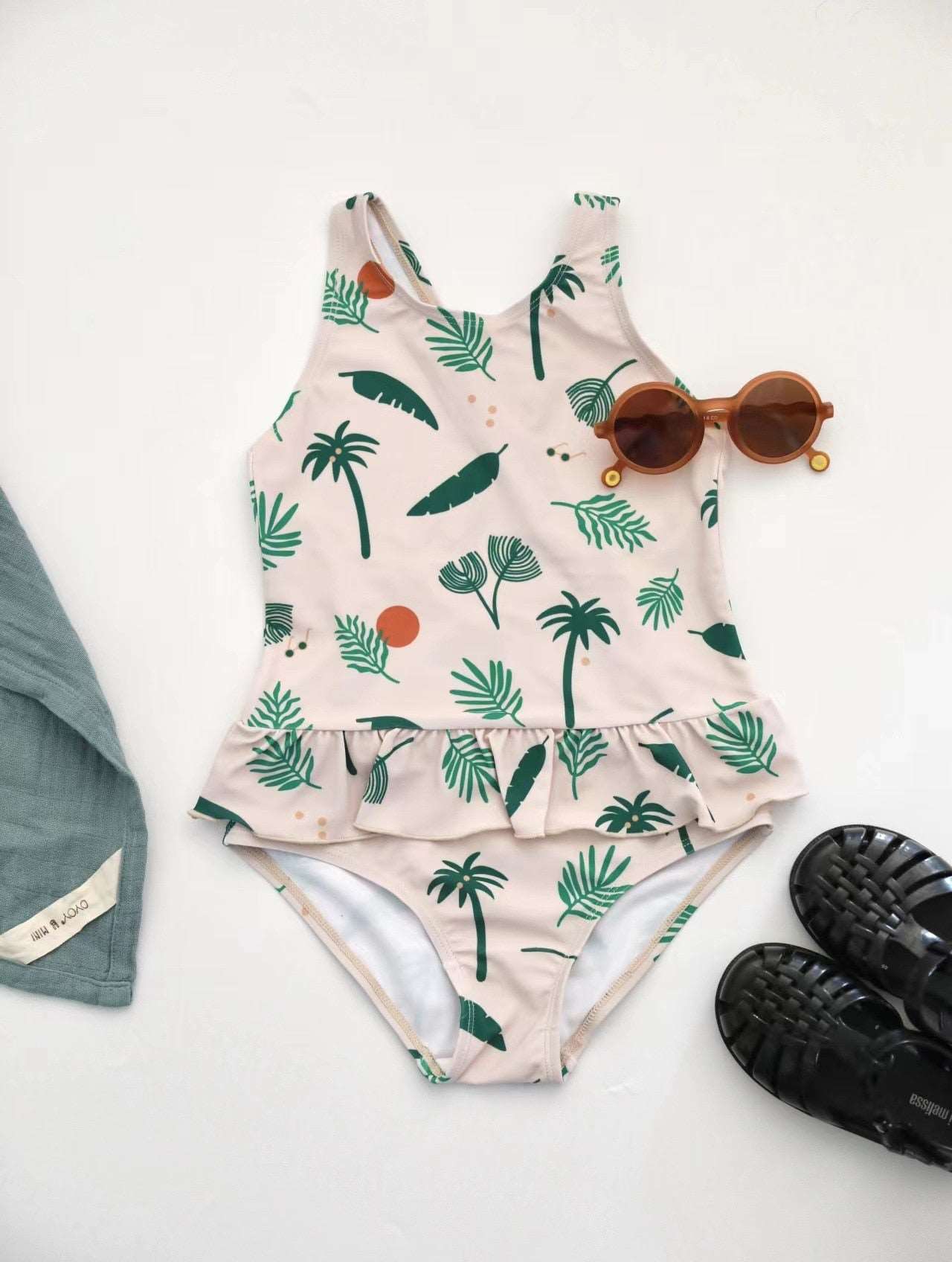 ベビー用水着 キッズ ガールズ 女の子 ワンピース 水着 スイムウェア ラッシュガード 帽子 セット【mh0001414】