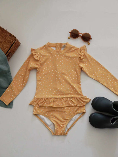 ベビー用水着 キッズ ガールズ 女の子 ワンピース 水着 スイムウェア ラッシュガード 帽子 セット【mh0001414】