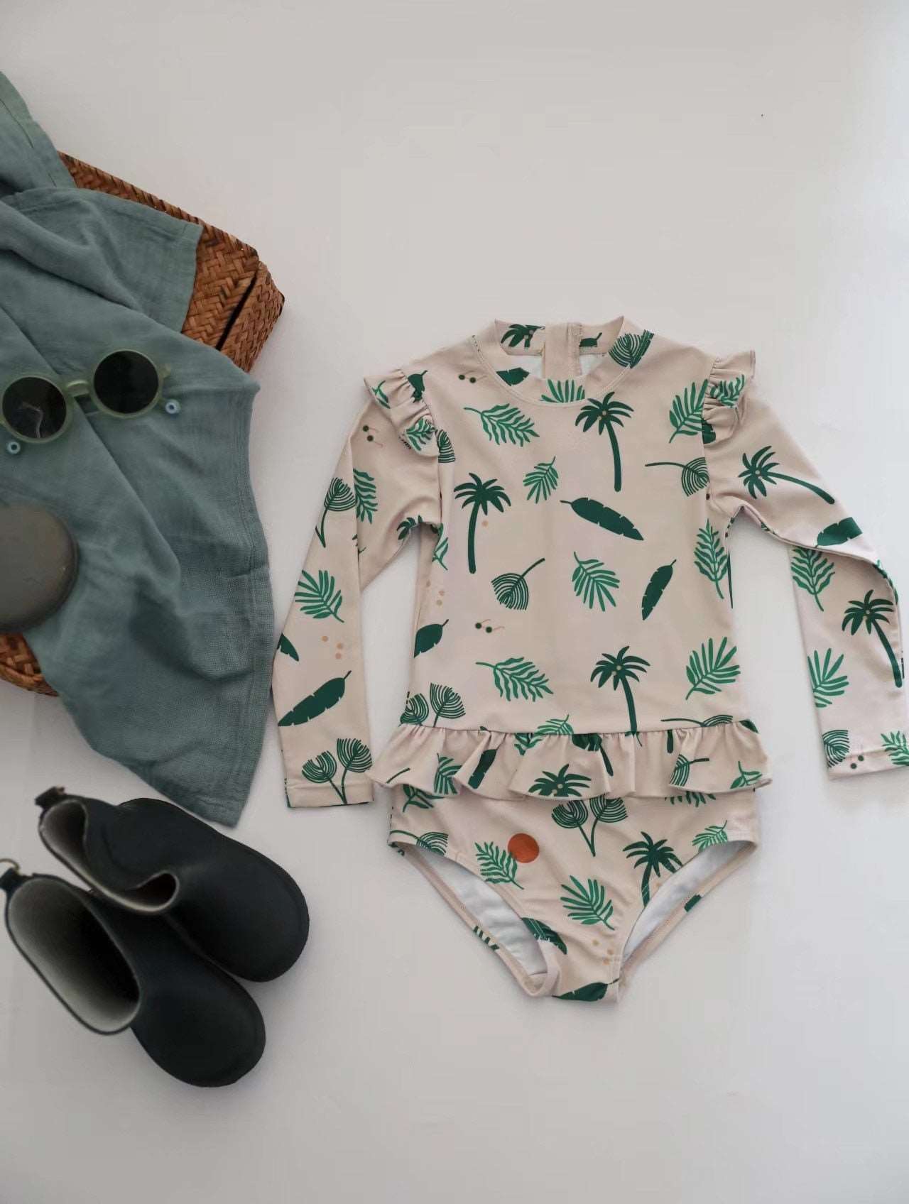 ベビー用水着 キッズ ガールズ 女の子 ワンピース 水着 スイムウェア ラッシュガード 帽子 セット【mh0001414】