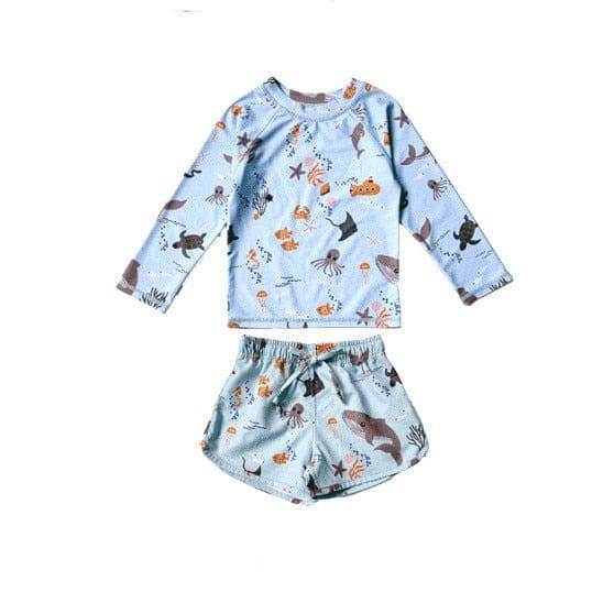 ベビー用水着 キッズ ボーイズ 男の子 セパレート 水着 スイムウェア ラッシュガード 帽子 セット【mh0001415】