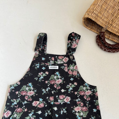 オーバーオール Black / 130cm キッズ フラワープリント オーバーオール サロペット パンツ【mh0001149】