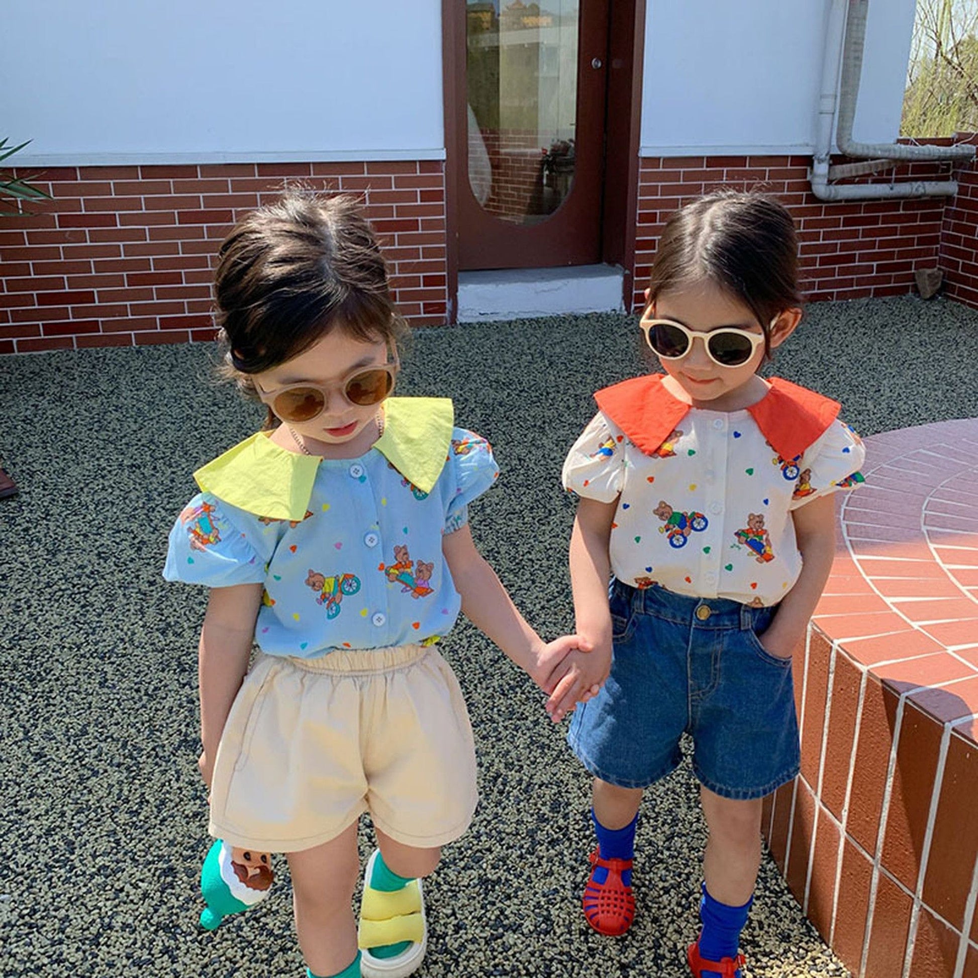 半袖シャツ・ブラウス キッズ くま ベア カラフル 半袖 ブラウス シャツ トップス【mh0000751】