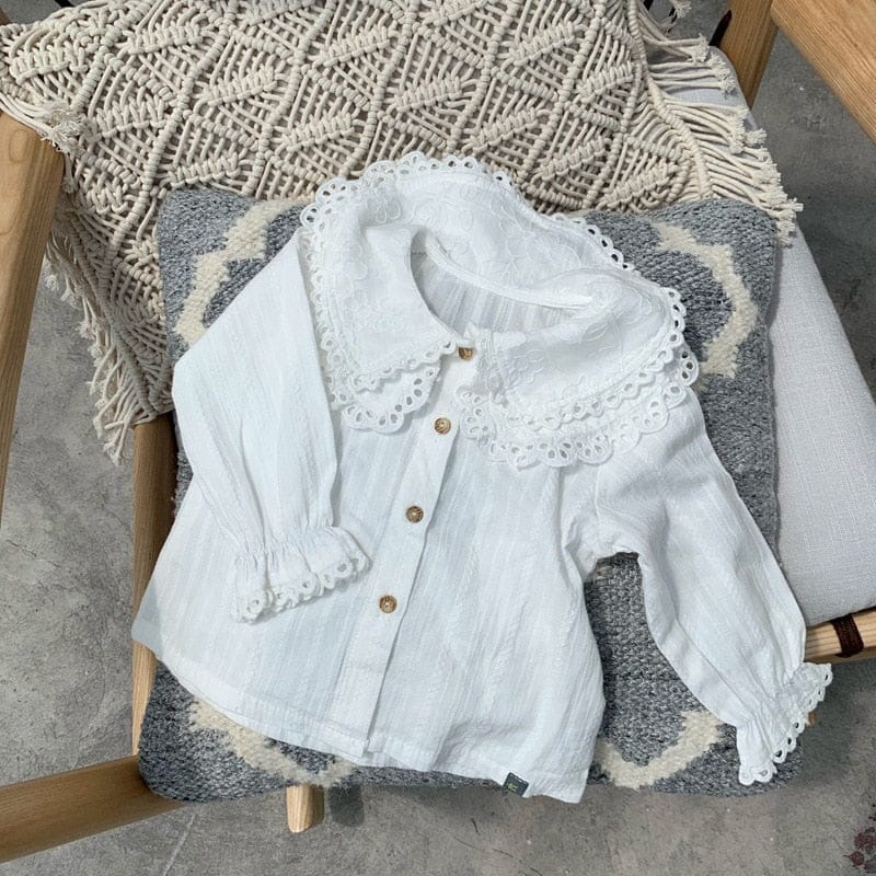 長袖シャツ・ブラウス White / 12M 80cm キッズ レース ダブルカラー 長袖 ブラウス シャツ トップス【mh0000998】